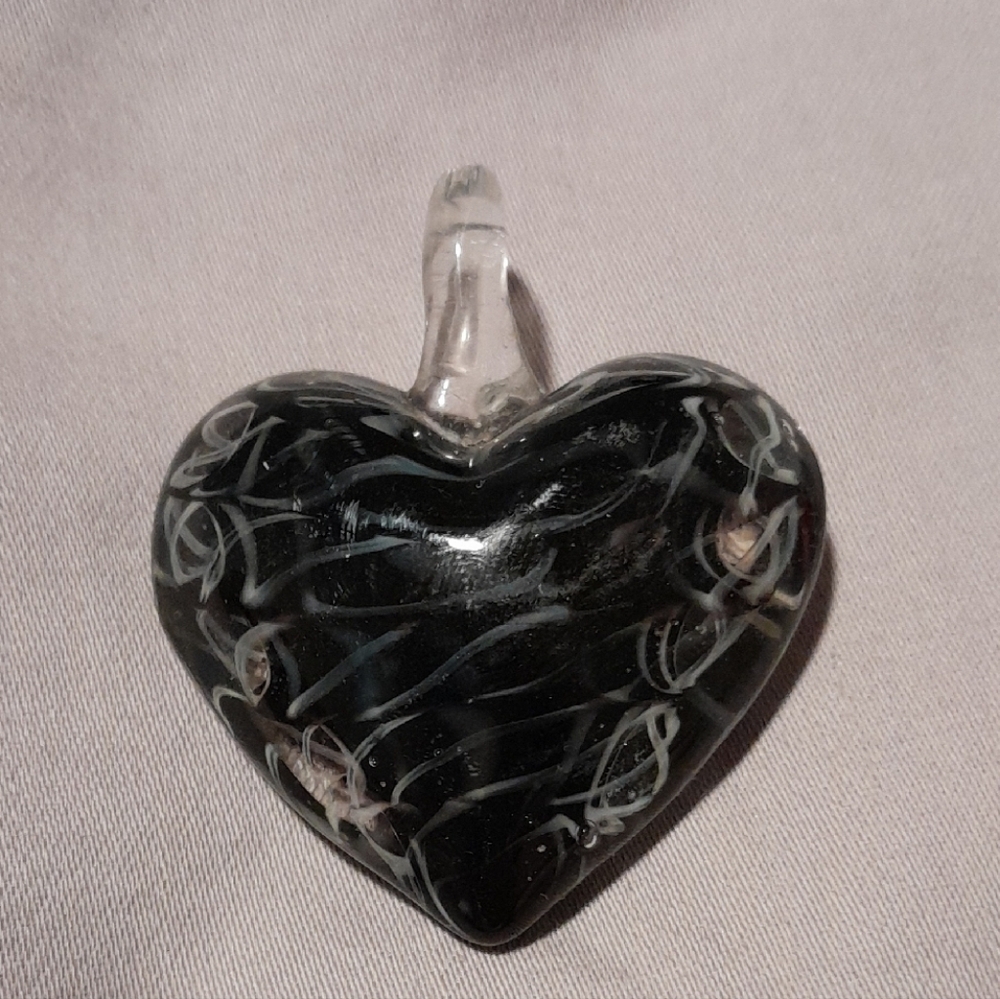 Vintage Glass Black Heart Pendant